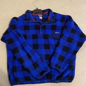 Patagonia Synchilla Snap T Fleece Buffalo Plaid Blue Black, XL